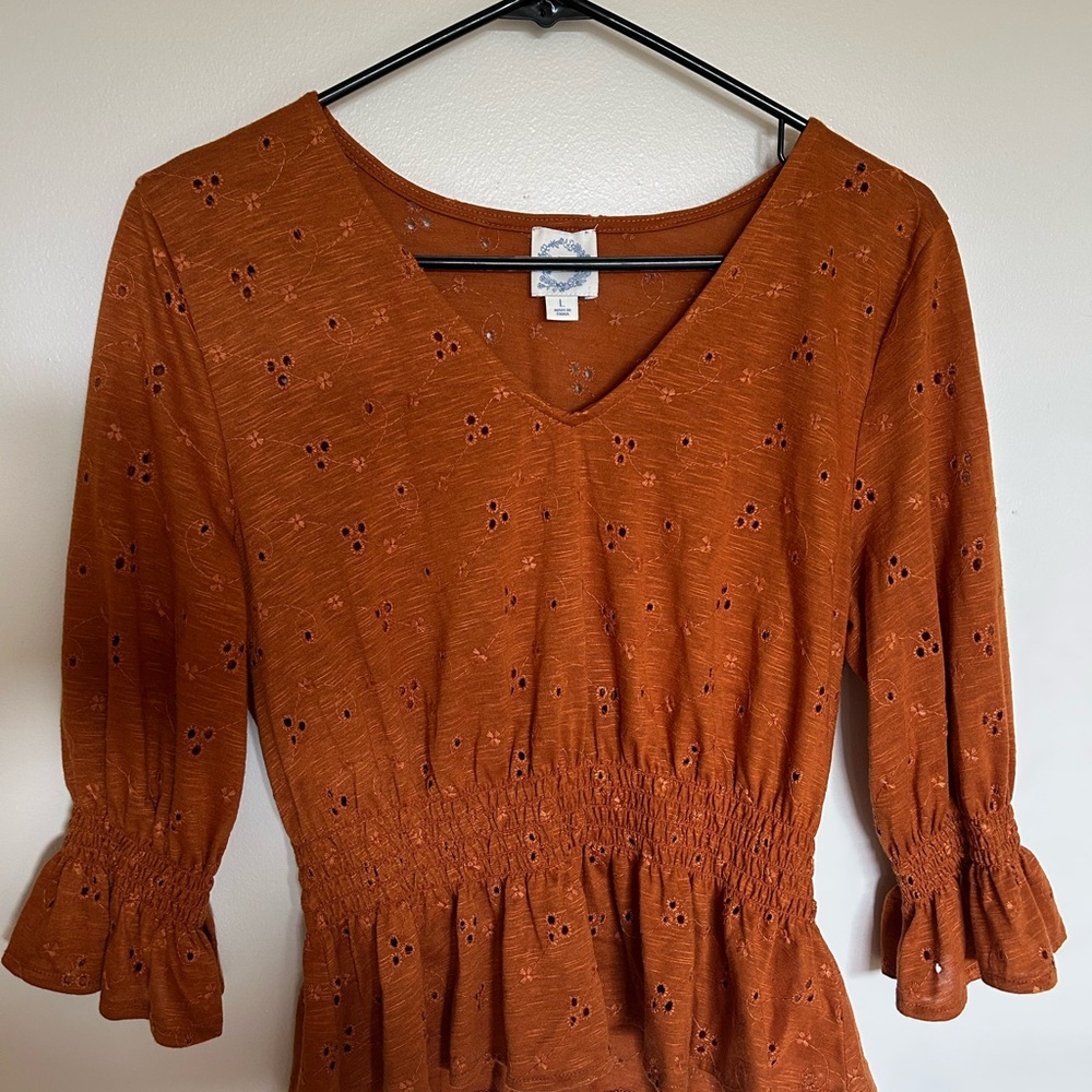 Francesca’s Rust Orange Eyelet Top
